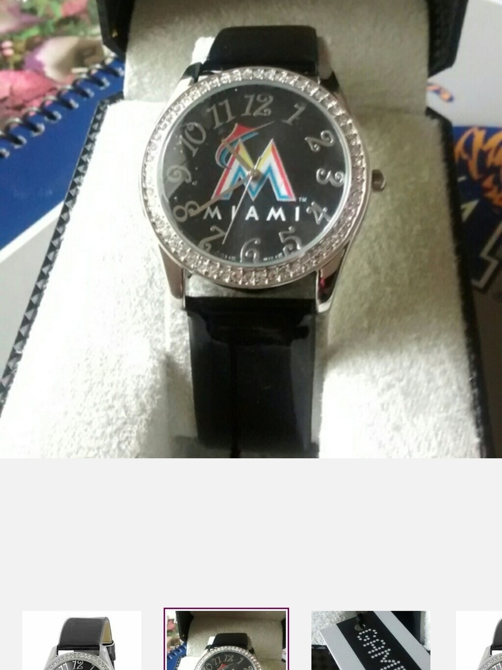 MLB Miami Marlins Black Watch with Crystal Bezel
